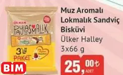 ÜLKER HALLEY MUZ AROMALI LOKMALIK SANDVİÇ BİSKÜVİ